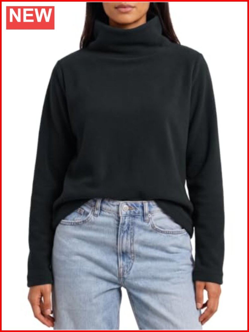 Fleece Turtleneck Pullover Sweatshirt Oversized Elastane